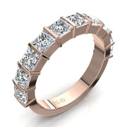 Demi-alliance 10 diamants naturels princesses 2.00 carat or rose Lucia